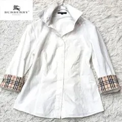✨美品✨バーバリーロンドン❣️シャツブラウス　38　比翼仕立て　ノバチェック　白