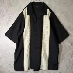 リネン レーヨン 刺繍 キューバシャツ 黒 オープンカラー - メルカリ