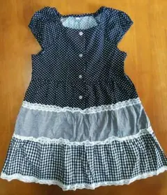 女児ワンピース サンドレス ドッド&チェック柄  140サイズ