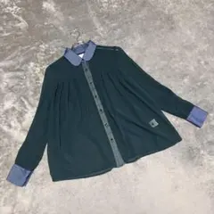 【エムズエキサイト】（F）シャツ ブラウス シースルー プリーツ お花ボタン♡