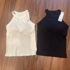 UNIQLO ホルターネックブラタンクトップ ホワイト ブラック Mサイズ