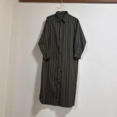 オリーブグリーンストライプ長袖ワンピース