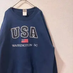 USA古着 スウェット 刺繍 ワシントンDC ネイビー 裏起毛