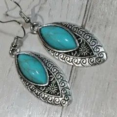【匿名配送✨新品】インディアンジュエリー　ターコイズ　フック　ピアス　シルバー