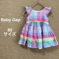 【ベビーギャップ】80サイズ　女の子　チェック　ワンピース　綿麻　ノースリーブ