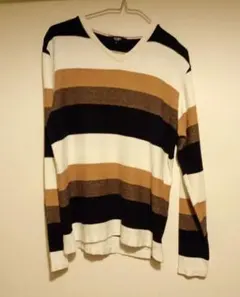 BEAMS Lサイズ ストライプ Vネックカットソー