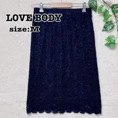 LOVE BODY フラワーレース スカラップヘムスカート ネイビー