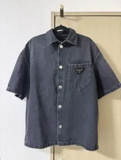 【美品】プラダ　半袖ダメージ加工デニムシャツ ブラック　XSのサムネイル