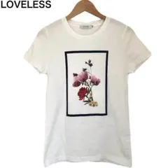 ラブレス　花柄　日本製　綿　半袖　レディース　薔薇　ホワイト　プリント　Tシャツ