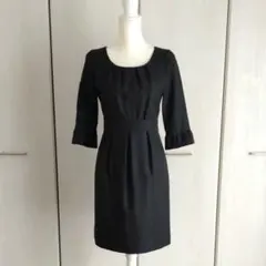 ストロベリーフィールズ　ワンピース　チャコールグレー　リボン　七分丈　エレガント