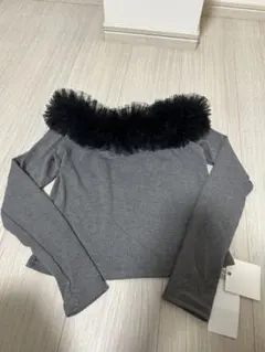 TITIY&CO.チュールフリルオフショルニットトップス
