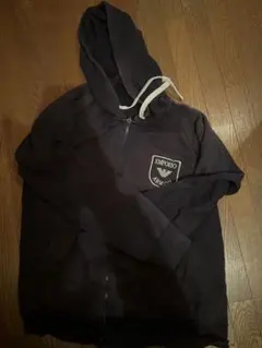 EMPORIO ARMANI 刺繍ロゴ パーカー ブラック ジップアップ