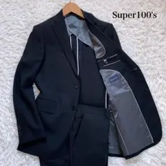 ザスーツカンパニーSuper 100'sブラックビジネスフォーマルスーツ上下