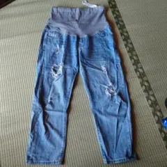 マタニティ デニムパンツ ダメージ加工