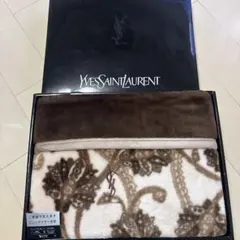 未使用　洗濯可能　イヴサンローラン　ニューマイヤー毛布　YSL　茶