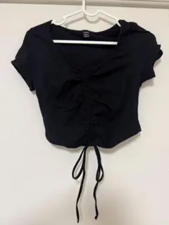 SHEIN フロントギャザー 半袖Tシャツ ブラック