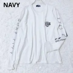ネイビー　長袖Tシャツ　ホワイト　XL　ワンポイント　プリント　カジュアル　春秋