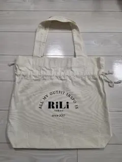 RiLi.tokyo ロゴ入り 巾着トートバッグ アイボリー