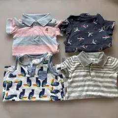 水色とピンクのストライプロンパース　6-12