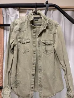 カーキ ダメージ加工 デニムジャケット
