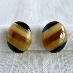 ヴィンテージ ホーン調 ストライプ イヤリング E481