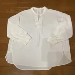 ホワイト 長袖ブラウス スタンドカラー