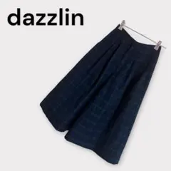 ダズリン　チェック 柄　ワイド パンツ　バック ゴム　レーヨン　フレア　裏地　F