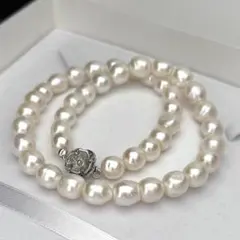 大珠 本真珠 パールネックレス 9.0-9.5mm シルバー金具 干渉色 テリ