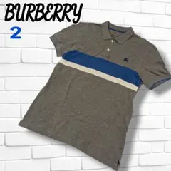 【美品】BURBERRY グレー/ブルー ポロシャツ サイズ2 BLACK 半袖