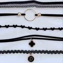 新品 可愛い プチプラチョーカー ショートネックレス 5個セット ブラック