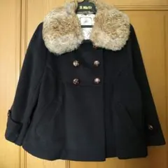 未使用 2wayラビットファー襟付ショートコート ネイビー　ウールコート　アース