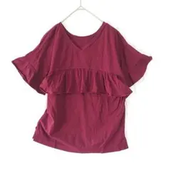 レプシィム 綿100% Tシャツ ワインレッド M フリル 大人カジュアル