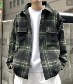 CPCM シャギーチェックジャケット　グリーン