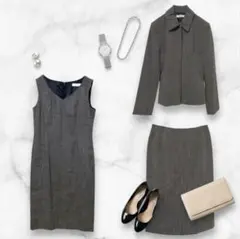 【ELLE】フォーマルセットアップ 3点セット(38/M)毛100 上品 総柄