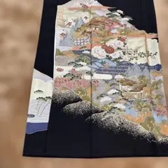 M27-19 新品保管品 綿紅梅 浴衣反物 染谷梅治作 伊勢型使用 黒色