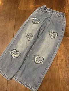 laulea ハート刺繍ダメージ デニムパンツ 140のサムネイル