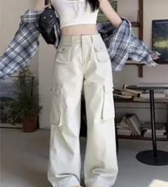 綿100％　上品なワイドカーゴパンツ