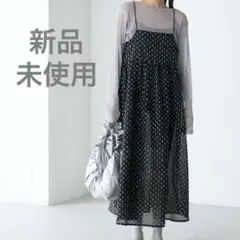 キャミワンピース　ドット　黒　ブラック　シースルー　フォルクシー　ロング丈