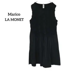 LA MONET◇ドレス ノースリーブ 立体 フラワー ひざ丈 ブラック M