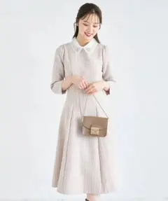 新品　tocco　レース襟付きバックレースアップツイードワンピース　ピンクベージ