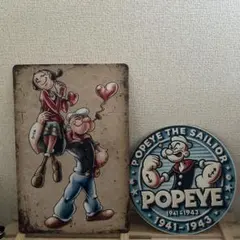 ポパイとオリーブの金属製アートプレート2枚セット