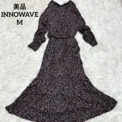 美品　INNOWAVE　イノウェーブ　ネイビー花柄ロングプリーツワンピース総柄M