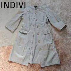 INDIVI ベージュ スプリングコート　七分袖 40　ワールド　ノーカラー