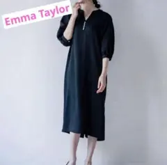 美品人気エマテイラーパール付き7部袖ワンピース　フォーマルネイビー　春物入学式