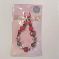 ハートモチーフ 赤 ビーズ ストラップ
