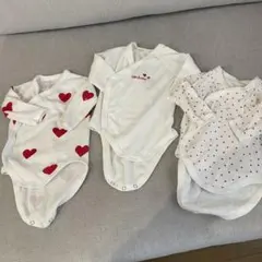 【3枚組/60】プチバトー　ハートのロンパース　長袖