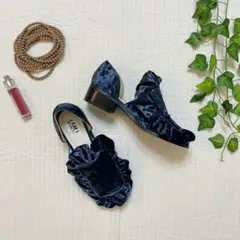 【美品✨レア物】I am I アイアムアイ ベロアフリルシューズ ネイビー