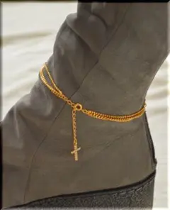 セール ★ 未使用 ★ブーツ用アンクレット クロスチャーム　2連ゴールドチェーン