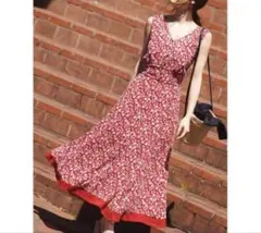 【美品】Apuweiser-riche 洗えるプリントAラインワンピース S