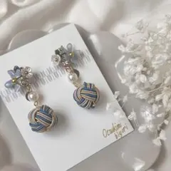 水引イヤリング　水引ピアス　花　揺れる　あわじ玉